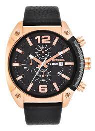 Diesel Overflow Black Leather Strap Chronograph DZ4297